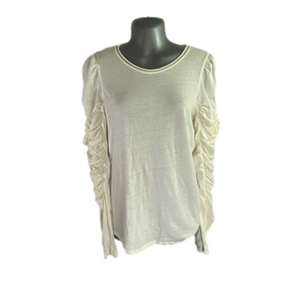 Free People Natasha Cream Long Sleeve with Rouching T-Shirt Size XS EUC SKU0533